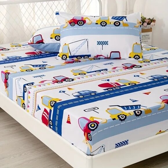 Bed Sheet Set Childs Twin Fitted Sheet Two Pillow Cases Cartoon NEW - Picture 1 of 3